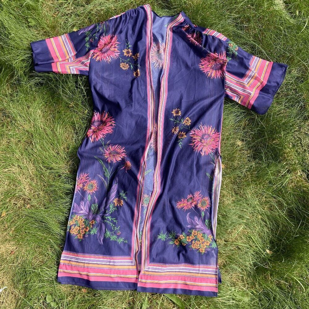 Vintage 70s Floral Kimono, Sheer, Retro Boho Style, Hippie Boho Iris S/M